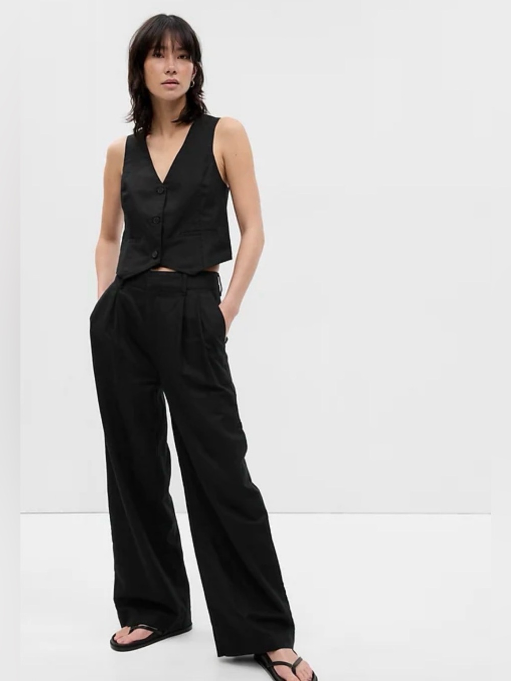 gap black pleated linen pant